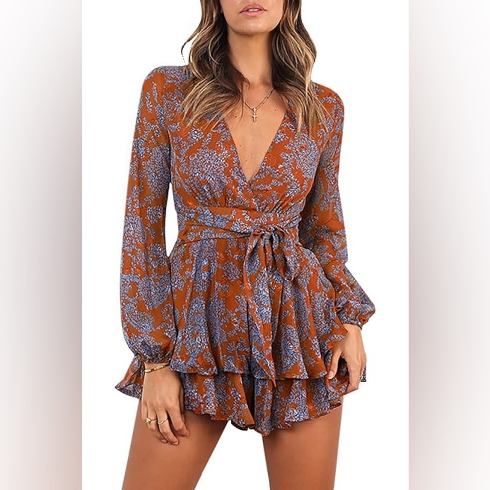 Orange And Blue Longsleeve Romper Jumpsuit Size L
